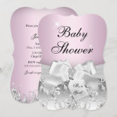  Diamond Bow Light Roze Baby shower Invite Kaart (Voorkant / Achterkant)