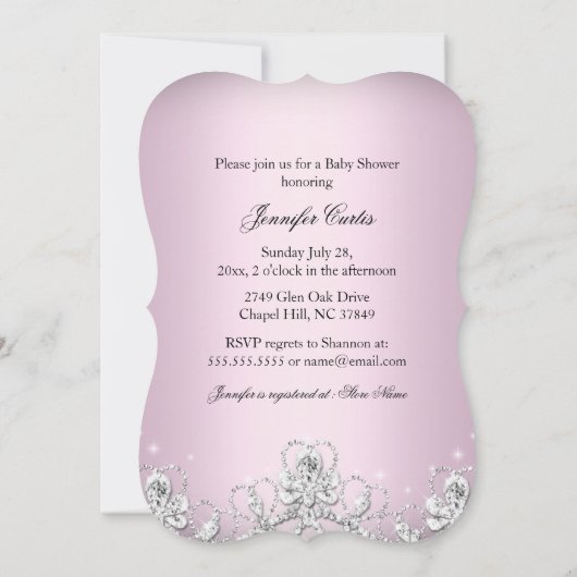 Diamond Bow Light Roze Baby shower Invite Kaart (Achterkant)