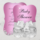  Diamond Bow Pink Baby shower Invite Kaart (Voorkant / Achterkant)