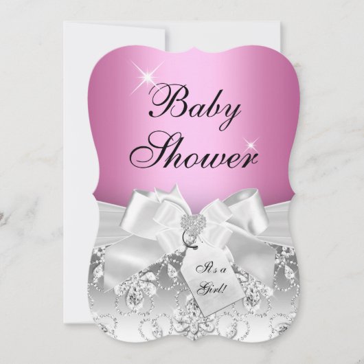  Diamond Bow Pink Baby shower Invite Kaart (Voorkant)