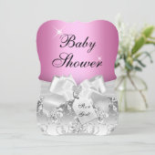 Diamond Bow Pink Baby shower Invite Kaart (Staand voorkant)