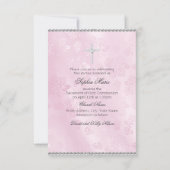 Diamond Bow Pink Foto eerste Heilige Communie Kaart (Achterkant)