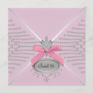 Diamond Bow Pink Sweet Sixteen Birthday Party Kaart