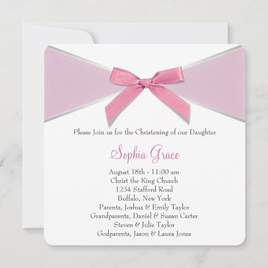 Diamond Bow Roze doopsel Kaart (Achterkant)