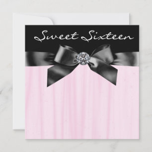 Diamond Bow Roze Zwart Sweet Sixteen Verjaardag Pa Kaart