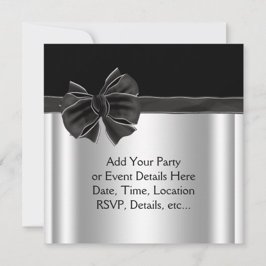 Diamond Bow Silver Black Party Sjabloon Kaart (Achterkant)