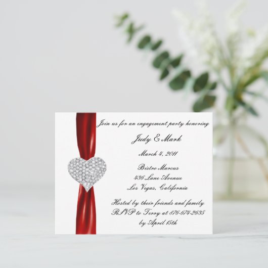 Diamond Bow Verlovingsfeestuitnodiging Kaart (Staand voorkant)