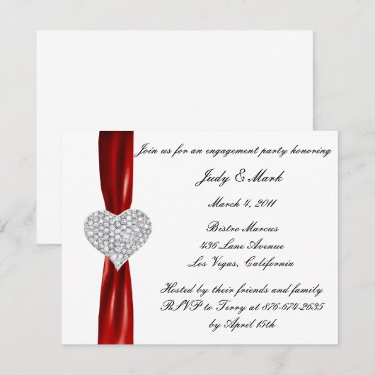 Diamond Bow Verlovingsfeestuitnodiging Kaart (Voorkant / Achterkant)