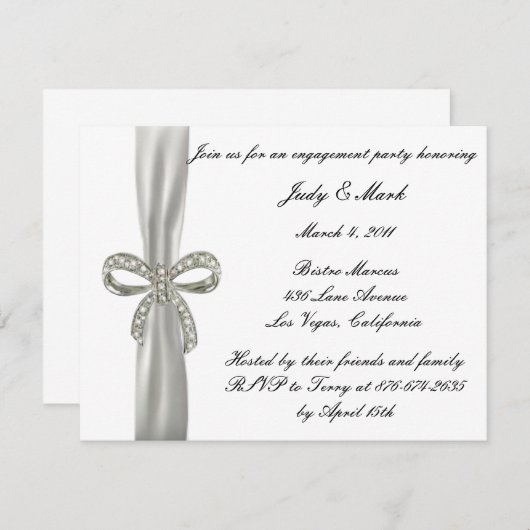 Diamond Bow Verlovingsfeestuitnodiging Kaart (Voorkant / Achterkant)