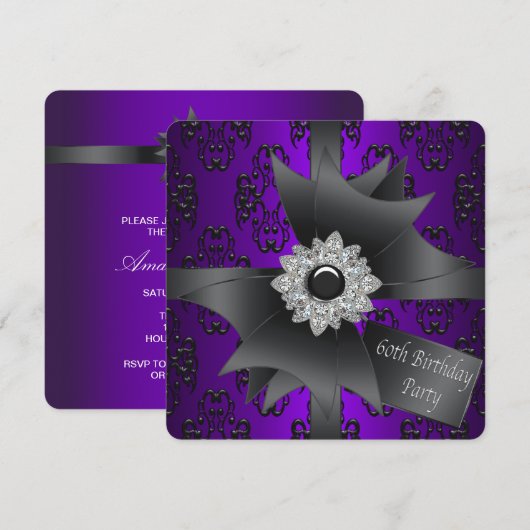 Diamond Bow Vrouwen Paarse 60e verjaardagsfeest Kaart (Voorkant / Achterkant)