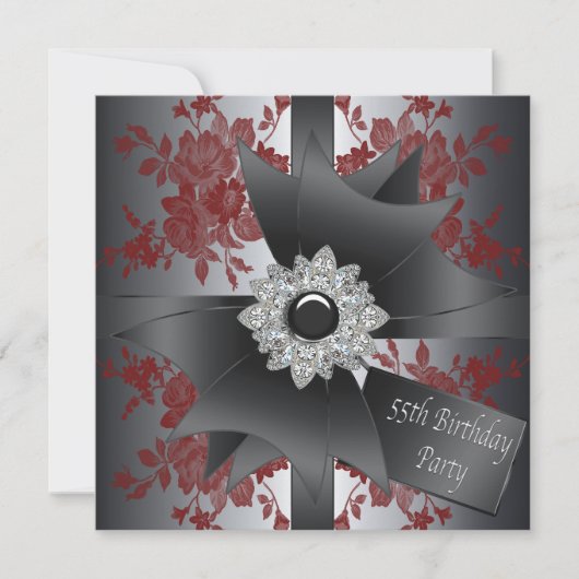 Diamond Bow Vrouwen Rode Roos 55ste Verjaardag Par Kaart (Voorkant)