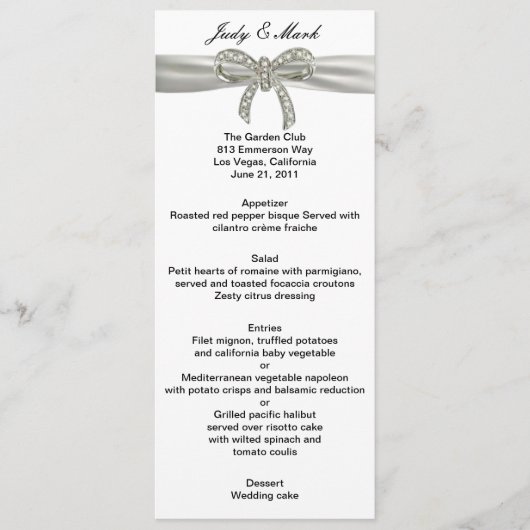 Diamond Bow Wedding Menu Kaart (Voorkant)