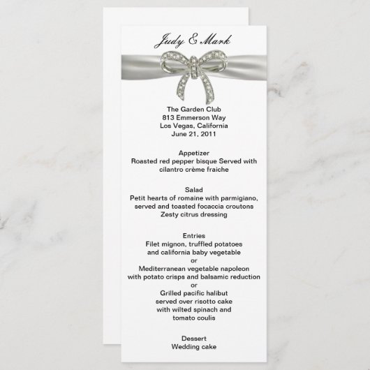 Diamond Bow Wedding Menu Kaart (Voorkant / Achterkant)