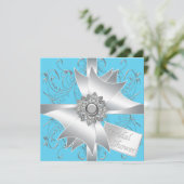 Diamond Bow Zilver Blauwgroen Blauw Vrijgezellenfe Kaart (Staand voorkant)