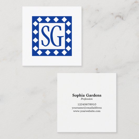 Diamond Box - Initialen - Navy Blue Vierkante Visitekaartje (Voorkant / Achterkant)