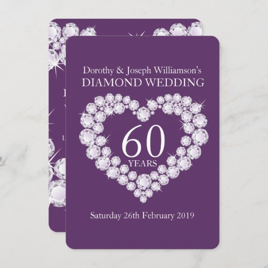 Diamond bruilanddiamanten hart 60-partijsuitnodigi kaart (Voorkant / Achterkant)
