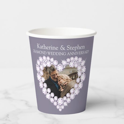 Diamond bruiloft 60e foto grijs papieren bekers (Voorkant)