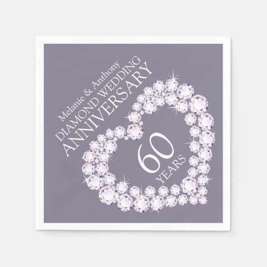Diamond Bruiloft Jubileum hart naam servetten (Voorkant)