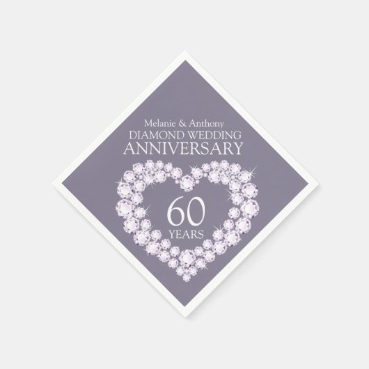 Diamond Bruiloft Jubileum hart naam servetten (Hoek)