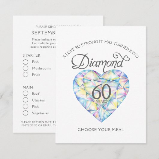 Diamond Bruiloft Jubileum waterverf maaltijdkeuze Informatiekaartje (Voorkant / Achterkant)