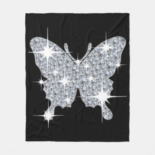 Diamond Butterfly Medium Black Fleece Blanket (Voorkant)