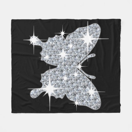 Diamond Butterfly Medium Black Fleece Blanket (Voorkant (Horizontaal))