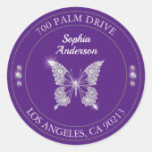 Diamond Butterfly, Paarse retouradres Ronde Sticker (Voorkant)