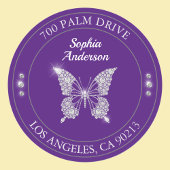 Diamond Butterfly, Paarse retouradres Ronde Sticker