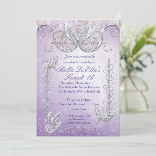 Diamond Butterfly Party Uitnodigingen (Staand voorkant)