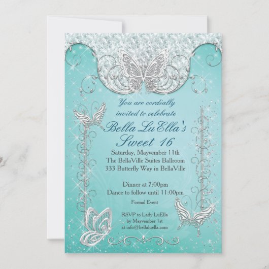 Diamond Butterfly Party Uitnodigingen (Voorkant)