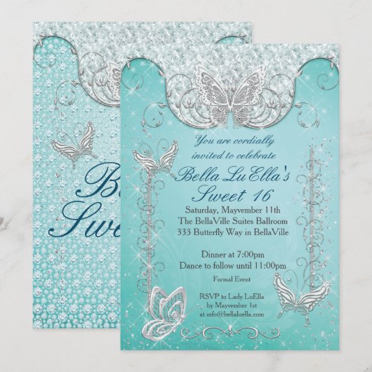 Diamond Butterfly Party Uitnodigingen (Voorkant / Achterkant)