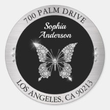 Diamond Butterfly, Silver Metal DIY Return Address