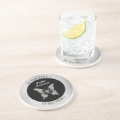 Diamond Butterfly, Silver Metal, Name/Info, Black Zandsteen Onderzetter (Zijkant)