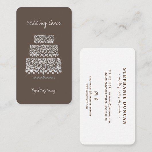 Diamond cake chocolade bruidstaart decorateur visitekaartje (Voorkant / Achterkant)