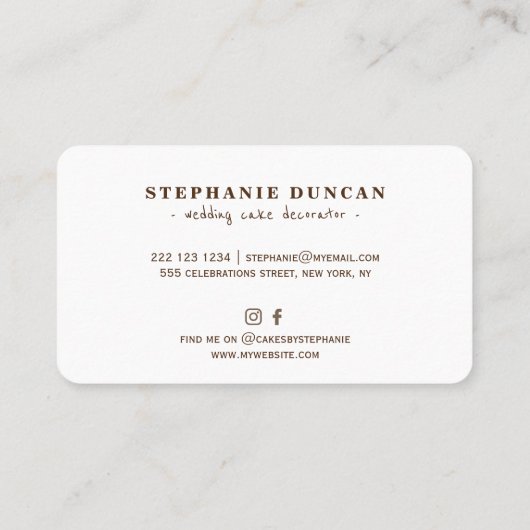 Diamond cake chocolade bruidstaart decorateur visitekaartje (Achterkant)