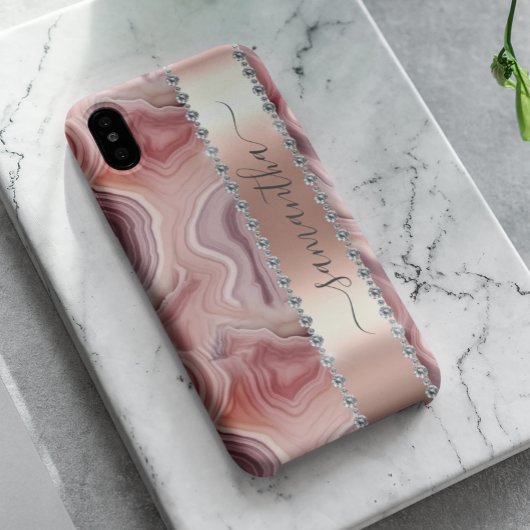 Diamond Calligraphy Name Roos Gold Agate Case-Mate iPhone Case