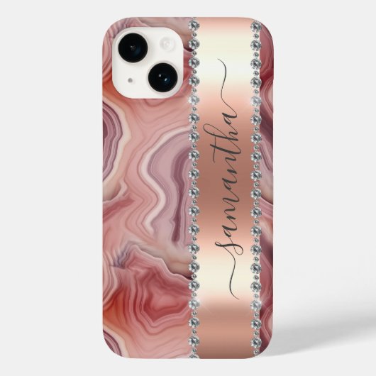 Diamond Calligraphy Name Roos Gold Agate Case-Mate iPhone Case (Achterkant)