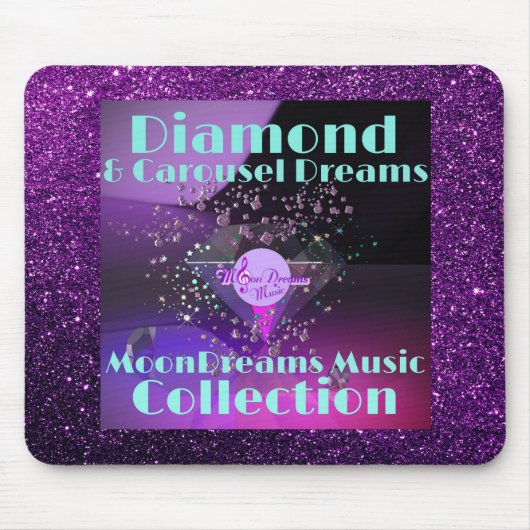 Diamond & Carousel Dreams Paars Faux Glitter Muismat (Voorkant)