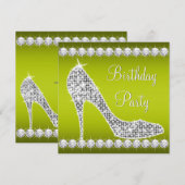 Diamond Celery Green High Heel Schoen Verjaardagsf Kaart (Voorkant / Achterkant)