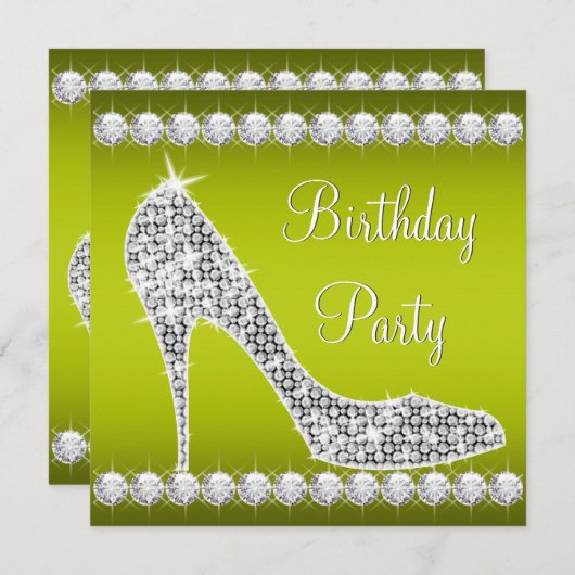 Diamond Celery Green High Heel Schoen Verjaardagsf Kaart (Voorkant / Achterkant)
