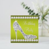 Diamond Celery Green High Heel Schoen Verjaardagsf Kaart (Staand voorkant)