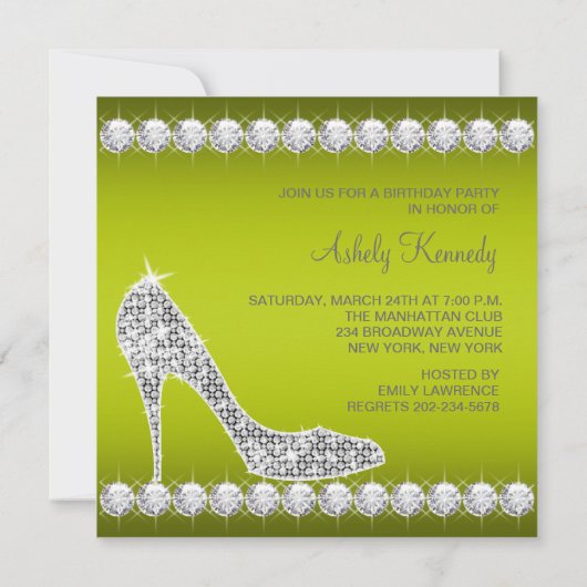 Diamond Celery Green High Heel Schoen Verjaardagsf Kaart (Achterkant)