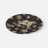 Diamond Champagne Happy New Year Black Fireworks Papieren Bordje (Gekanteld)