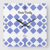 Diamond Check Blauw Wit Vierkante Klok (Voorkant)