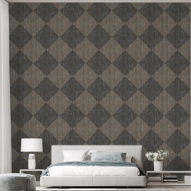 Diamond Check Crackle Texture Taupe en Bruin Behang (Slaapkamer)