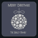 Diamond Christmas Ornament Sticker<br><div class="desc">Diamond Christmas Ornaments- collectie van verschillende grootte diamanten om een zilveren kerstornament te maken,  marineblauwe achtergrond vrolijk kerstfeest</div>