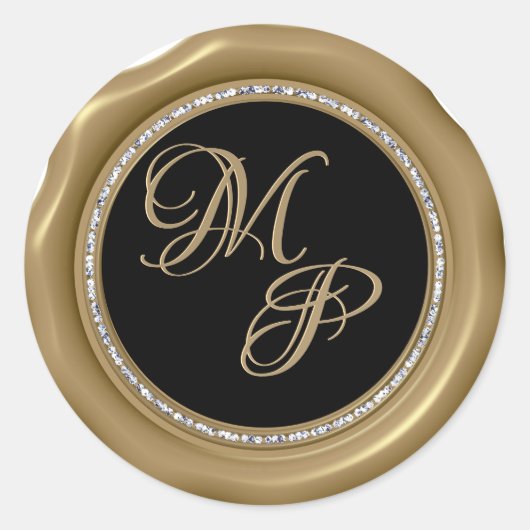 *~* Diamond Circle GOUDEN Wax Seal Bruiloft Sticke Ronde Sticker (Voorkant)