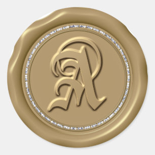 *~* Diamond Circle GOUDEN Wax Seal Monogram Sticke Ronde Sticker