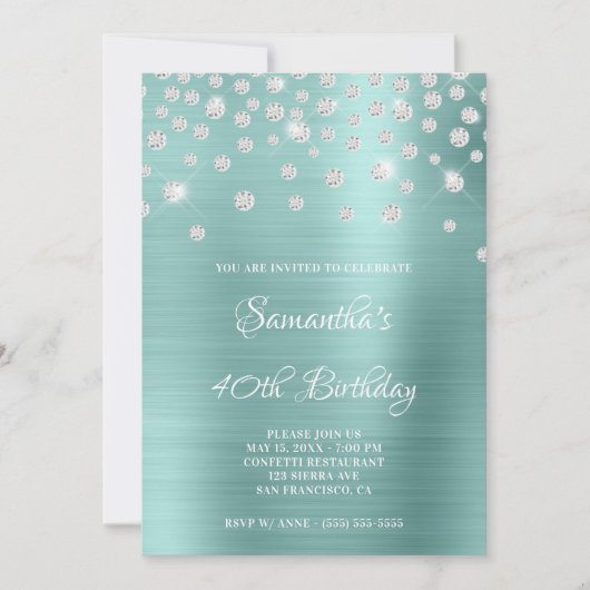 Diamond Confetti Bleek Turquoise Satin Folie Ombre Kaart (Voorkant)