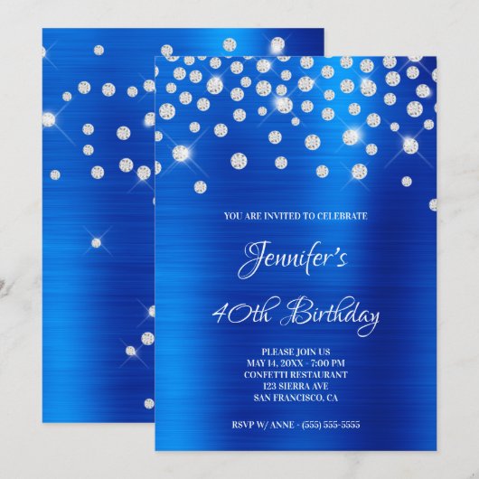Diamond Confetti Bright Blue Satin Folie Ombre Kaart (Voorkant / Achterkant)